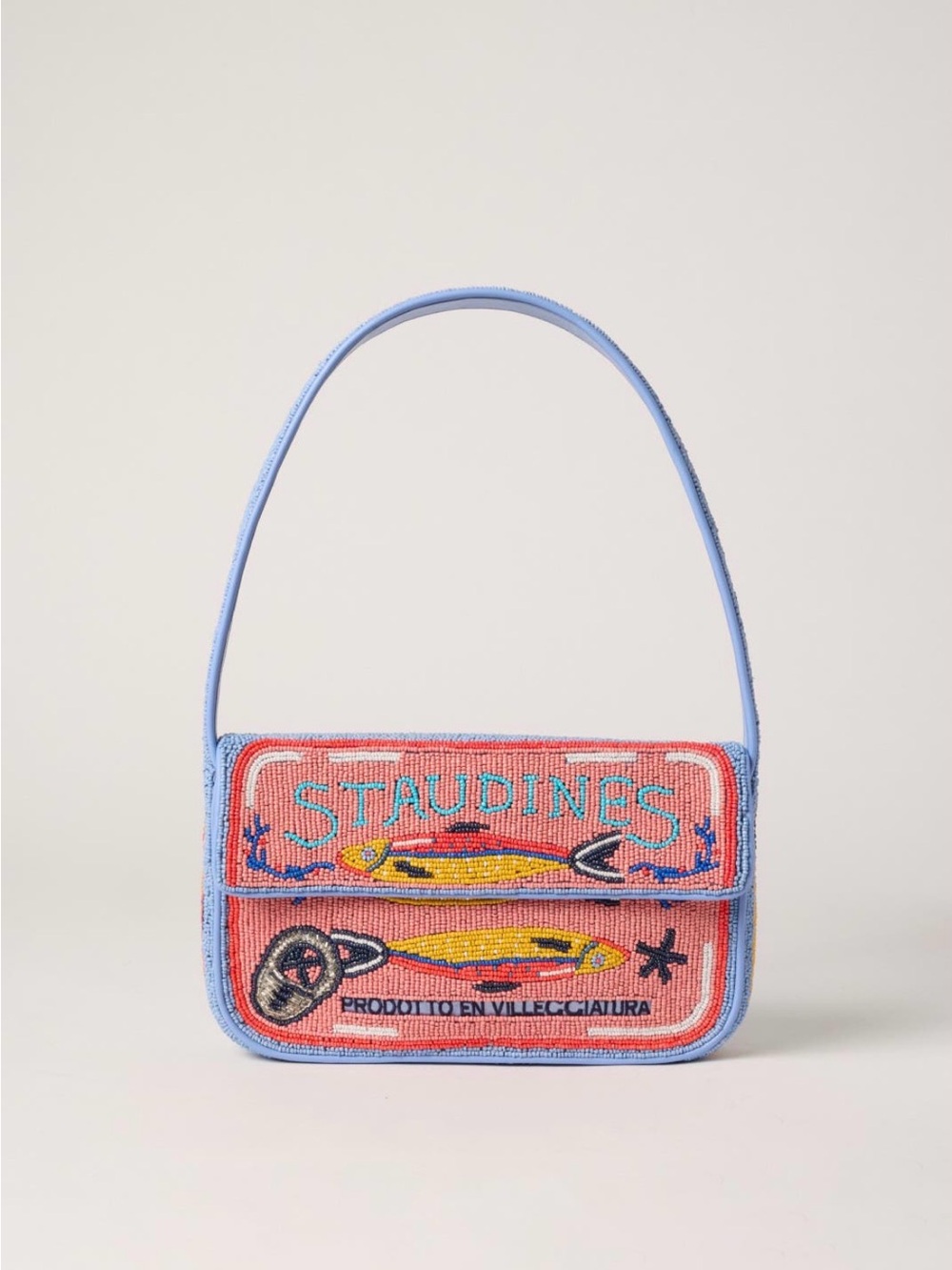 STAUD Tommy Blue Beaded Bag
